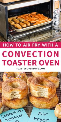 Sheet pan of frozen fries in a toaster oven and biscuit donuts on a rack. Healthy Toaster Oven Recipes, Convection Oven Baking, Halogen Oven Recipes, Toaster Oven Cooking, Easy Oven Recipes, Convection Oven Cooking, Nuwave Oven Recipes, Convection Oven Recipes, Crispy Brussels Sprouts