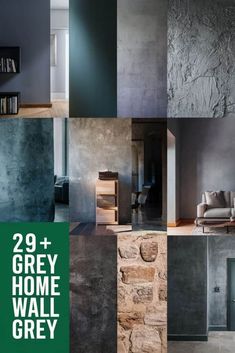 a collage of photos with the words 29 + grey home wall grey