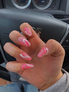 Swirly Nail Designs Pink, Pink Squiggle Nails, Crave Book, Formal Nails, Almond Acrylic Nails, Party Nails, Acrylic Nails Coffin Short, Summer Acrylic Nails