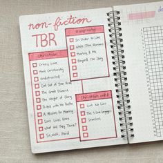 a notebook with a checklist on it and the words non - fiction tbr written in red