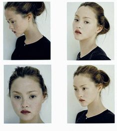 four different pictures of a woman's face and the same person's head