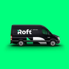 a black and white van with the word roff written on it's side