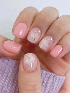 Pink  Collar  ABS   Embellished   Nail,Hand & Foot Care Short Press On Nails, Acrylic Nail Set, Long Island Iced Tea, Nagel Tips, Colorful Nails, Nail Type, Flower Nail Designs, Her Nails, Nail Forms