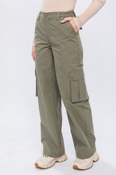 STYLED BY ALX COUTURE MIAMI BOUTIQUE Olive Cargo Pants with Elastic Waist and Side Pockets