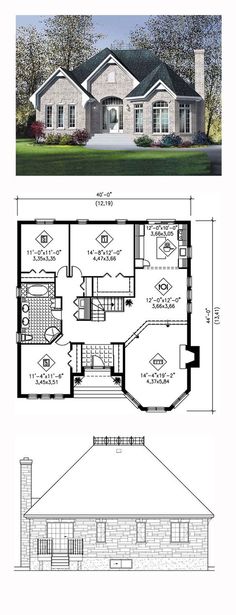 two story house plans with an open floor plan for the front and back of the house