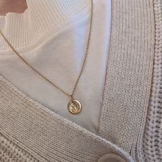 Excellent Condition 14k Gold Disk Necklace With Flowers, Disk Measures 9 Mm. Chain Is Adjustable From 19"-21" And Measures 1.2mm Wide. Smoke Free And Pet Free Home. Stacked Gold Necklaces, Gold Disk Necklace, Disk Necklace, Gold Disc Necklace, Gold Filled Necklace, Gold Disc, Disc Necklace, Jewelry Inspo, Womens Jewelry Necklace