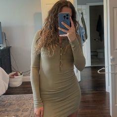 Bodycon. Double Lined So Not See Through. Sweater Feel, Thick Material. Never Worn!! :/ Super Comfortable Green Boutique, Olive Green, Bodycon Dress, Long Sleeve Dress, Boutique, Womens Dresses, Long Sleeve, Green, Women Shopping