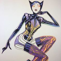 a drawing of a catwoman sitting on the ground