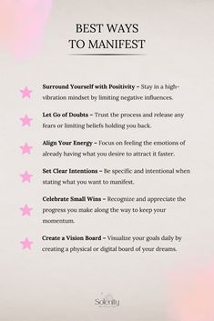 the best ways to manifest poster with pink stars and text on white paper