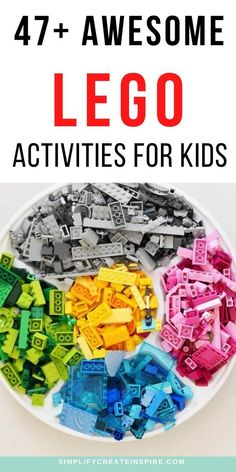 a plate with legos on it and the words, 47 awesome lego activities for kids