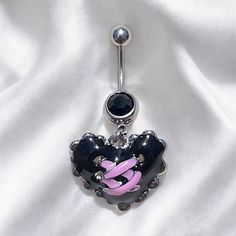 Super cute y2k 2000s silver diamond rhinestone black laced heart belly button piercing ring bar.  Surgical steel  FREE STANDARD UK SHIPPING Silver Heart Belly Rings For Valentine's Day, Adjustable Body Jewelry For Valentine's Day, Valentine's Day Silver Heart Belly Rings, Internally Threaded Metal Belly Rings, Emo Heart-shaped Jewelry For Valentine's Day, Metal Internally Threaded Belly Rings, Y2k Heart-shaped Valentine's Day Jewelry, Valentine's Day Gift Silver Belly Rings, Valentine's Day Y2k Heart Jewelry