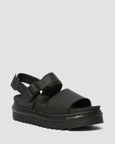 Shop Voss Women's Leather Strap Sandals in Black at Dr. Martens. Free delivery on orders over $50 Dr Marten Sandal, Dr Marten Voss, Voss Sandals, Dr Martens Voss, Martens Style, Leather Strap Sandals, Strap Sandals Women, Eva Sole, Goodyear Welt