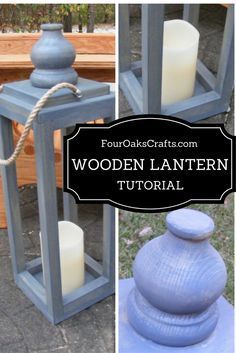 three different pictures with the words wooden lantern in black, white and blue on them