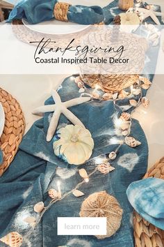 seashell inspired table decor with text overlay