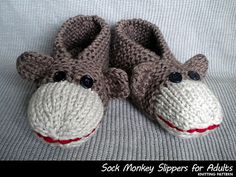 there is a pair of slippers made to look like a sock monkey