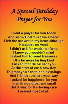 a special birthday prayer for you with an orange background and black writing on the bottom