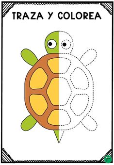 a coloring page with a turtle and the words traz y colorea on it