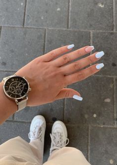 Light Blue Nails, Blue Acrylic Nails, Fancy Nails Designs, Cute Gel Nails, Acrylic Nails Coffin Short, Summer Acrylic Nails, Short Acrylic Nails Designs, Short Acrylic, Classy Nails