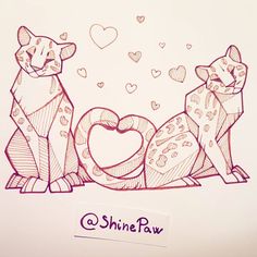 two cats sitting next to each other with hearts