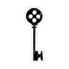 a black and white image of a key sticker