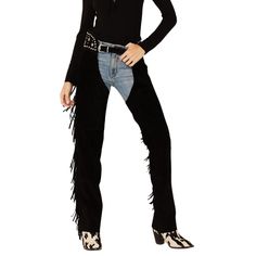 Womens Black Suede  Motorcycle Western Chap Motorcycle Outfits For Women, Assless Chaps, Cowgirl Chaps, Cowboy Chaps, Western Chaps, Western Aesthetics, Leather Kilt, Western Vest, Leather Varsity Jackets