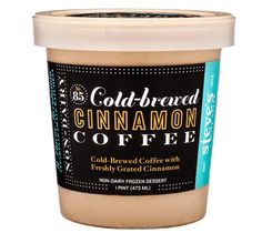 a jar of coffee with the label for cold - pressed cinnamon coffee