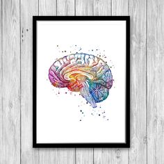 a watercolor drawing of the human brain on a white background with wooden planks