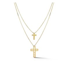 Display your faith -- in a fresh, modern way -- with this layered cross necklace in 14K gold. From Luminosa Gold. Layered Cross Necklace, Cross Necklaces, Double Layer, Cross Necklace, Jewelry Necklaces, Necklaces, Gold