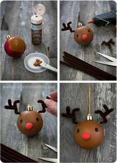 the process for making reindeer ornaments is shown