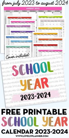 the back to school calendar is shown in three different colors and font, with an image of