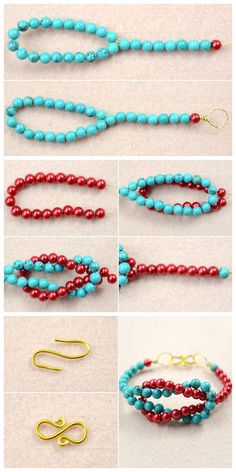 the instructions for how to make beaded bracelets with beads and metal hooks,