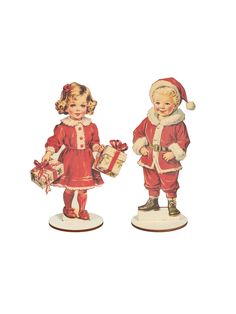 Nostalgic Santa Boy and Girl with Gifts Weston Table 1920s Bathing Suits, 1950s Girl, Childhood Christmas, Heirloom Christmas, Twenties Style, Nostalgic Christmas, 1950s Christmas, Oyster Plates, Baby Gift Box