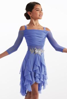 Cascade Dress Lyrical Dance Costume | Weissman® Cascade Dress, Weissman Dance Costumes, Cute Dance Costumes, Dance Costumes Dresses, Tap Costumes, Lyrical Dresses, Contemporary Dance Costumes, Dance Costumes Lyrical