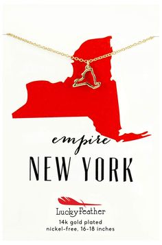 PRICES MAY VARY. Empire, New York. Wear your pride with this 14k gold dipped New York state necklace. Easily adjustable from 16-18" in length and packaged on a stylish and colorful card with the state silhouette. Now you can enjoy the empire state in style! HOME IS ALWAYS CLOSE BY when you wear your Lucky Feather State Shaped Pendant for Girls and Women. Our state necklaces are thoughtful stocking stuffers or birthday gifts for anyone in your life who wants to show their state pride, including y Gold Feather Necklace, Little Black Cocktail Dress, Chain Clothing, State Necklace, Silhouette Cards, Gifts For Anyone, Themed Accessories, Trendy Necklaces, Feather Necklaces