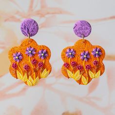 "Handmade floral earrings, rich in details. Unique piece. This pair of earrings is crafted in polymer clay and hand painted. The stud is in gold plated 925 silver.  Size: 2,2x1,4 \" / 5,6x3,6 cm Hand made in Italy by IlQuartoReame." Handmade Polymer Clay Jewelry For Birthday, Handmade Resin Jewelry For Birthday, Flower Shaped Polymer Clay Earrings For Gift, Whimsical Polymer Clay Earrings As Gift, Whimsical Polymer Clay Earrings For Gift, Handmade Resin Flower-shaped Earrings, Handmade Resin Flower Shaped Earrings, Bohemian Polymer Clay Earrings As Gift, Bohemian Polymer Clay Earrings For Gift