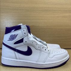 Deadstock Brand New With Box! Sizes Available: -7y (Womens 8.5) Blue And White Jordans, Jordan 1 High Court Purple, Nike Jordan 1 Low, Olive Sneakers, Shoes Jordan 1, Sneakers Purple, Jordan 11s, Nike Air Jordan 5, Blue Jordans