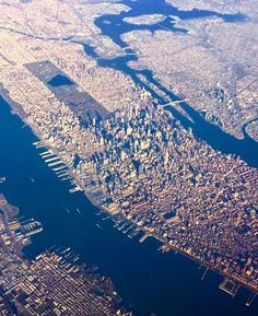 an aerial view of new york city from the air