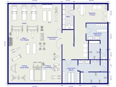 an office floor plan is shown in blue