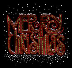 the word merry christmas written in red and green beads on a black background with snow flakes