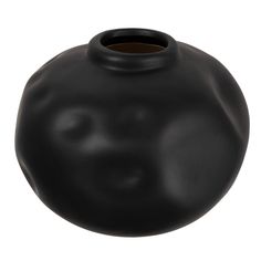 a black vase is shown on a white background