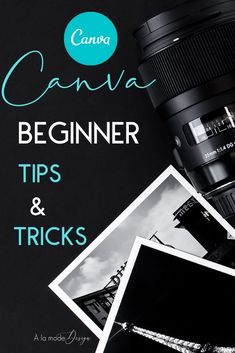 a camera sitting on top of a table next to pictures and the words canon beginner tips