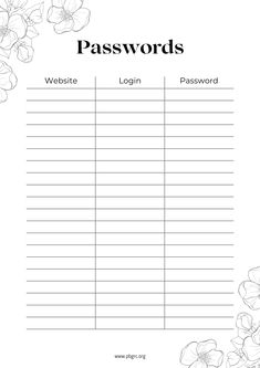 a sign up sheet with flowers and the word'login'on it in black ink