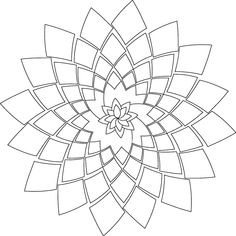 an abstract flower that is outlined in black and white, with the center surrounded by smaller squares