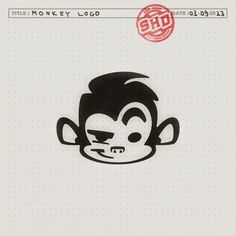 the monkey logo has been drawn in black and white, with red dots on it