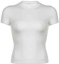 Seamless Crew Neck Elastane Crop Top, Seamless Fitted Cropped T-shirt For Summer, Fitted Plain T-shirt For Summer, Bodycon Summer Tops, Stretch Crew Neck Cropped T-shirt, Basic Fitted Crew Neck Crop Top, Stretch Seamless Cropped T-shirt With Crew Neck, Fitted Basic Crew Neck Crop Top, White High Stretch Crew Neck Crop Top