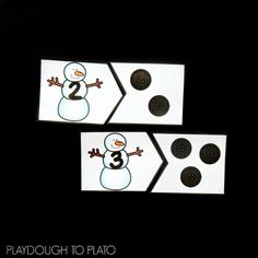 two snowmen are shown with the number three on them, and one is made out of buttons