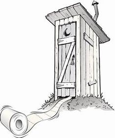 a drawing of a small wooden outhouse