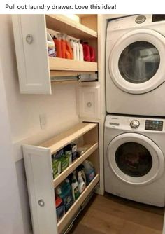 a washer and dryer in a small room next to each other with the door open