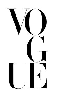 the words vog u e are black and white, with one word in it's center