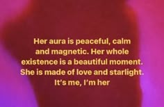 the back of a woman's torso with text over it that reads, her aura is peaceful, calm and magnetic her whole experience is a beautiful moment